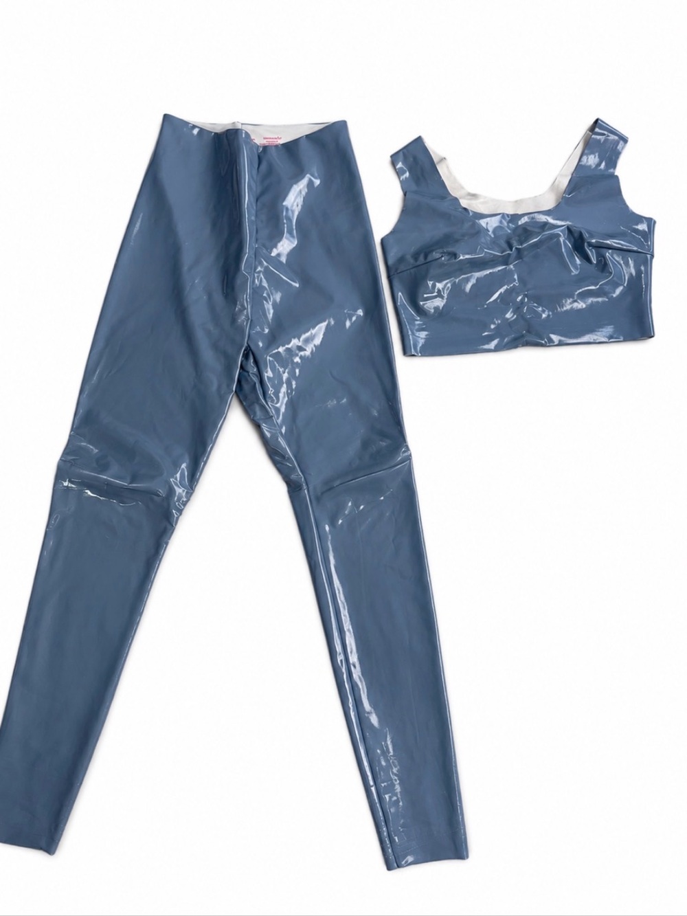Commando Blue Patent-Look Leggings & Crop Top Set xs